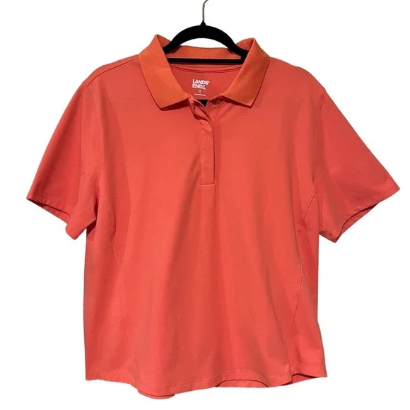 Lands End Women's Polo Shirt Coral Orange Short Sleeve Active Size XL 18 Stretch - Picture 1 of 7